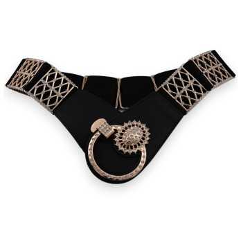 Ceinture fantaisie femme élastique noire et dorée
