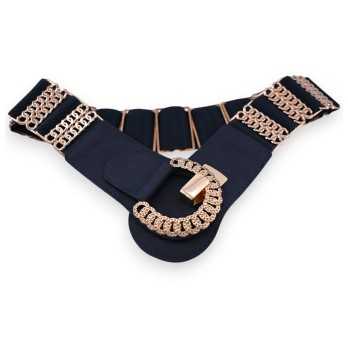 Ceinture fantaisie élastique femme bleu marine et doré