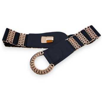 Ceinture fantaisie élastique femme bleu marine et doré