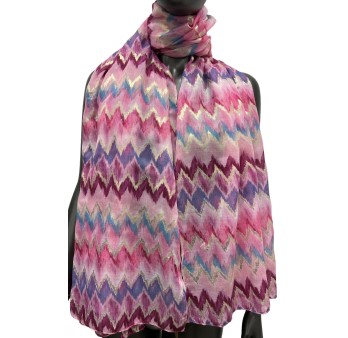 Foulard motif géométrique nuance rose orné de doré