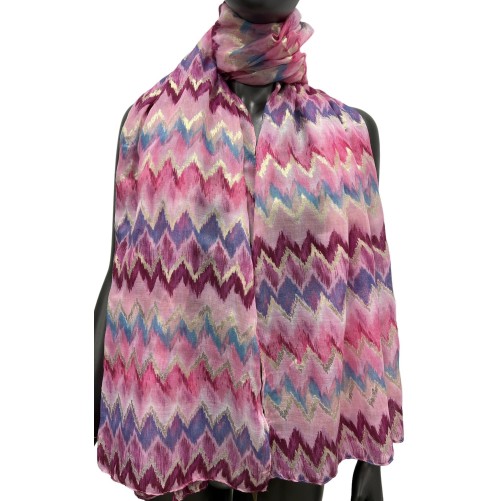 Foulard motif géométrique nuance rose orné de doré