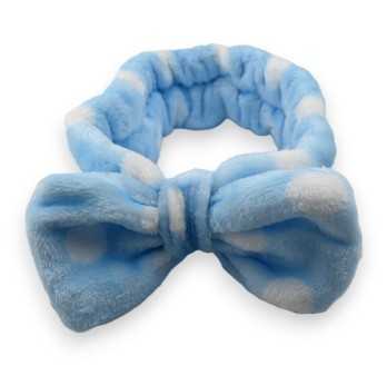 Bandeau à maquillage femme bleu ciel pois blanc