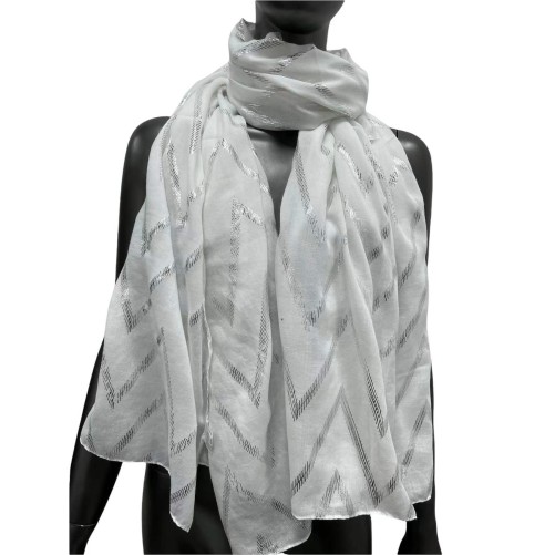 Foulard fluide blanc aux détails argentés