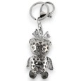 Porte-clés argenté nounours fille coeur rouge