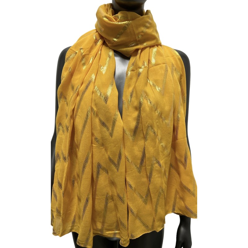 Foulard fluide moutarde orné de dorure