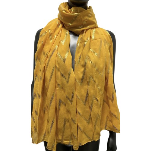 Foulard fluide moutarde orné de dorure