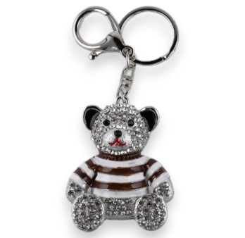 Porte-clés argenté nounours maillot rayé marron
