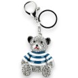 Porte-clés argenté nounours maillot rayé bleu canard