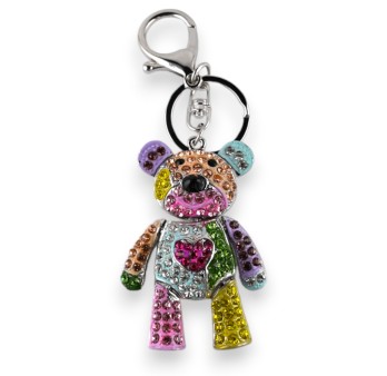 Porte-clés argenté nounours articulé multicolore