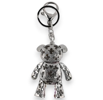 Porte-clés argenté nounours articulé multicolore