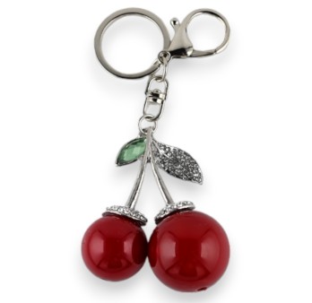 Porte-clés argenté cerise rouge