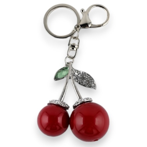 Porte-clés argenté cerise rouge