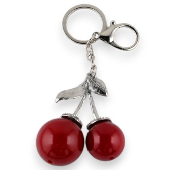 Porte-clés argenté cerise rouge