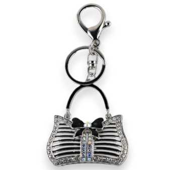 Porte-clés argenté sac à main rayé noir et blanc