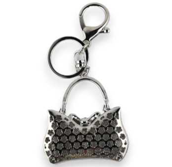 Porte-clés argenté sac à main rayé noir et blanc