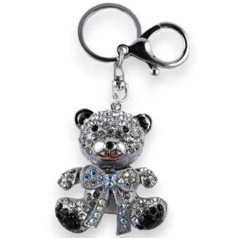 Porte-clés argenté nounours noeud blanc