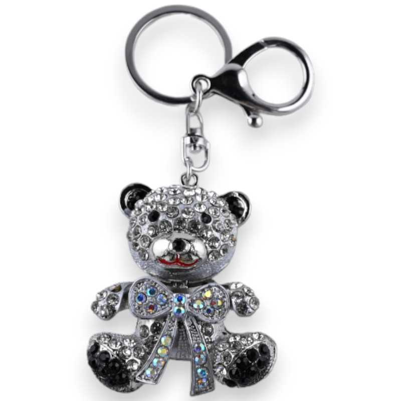 Porte-clés argenté nounours noeud blanc