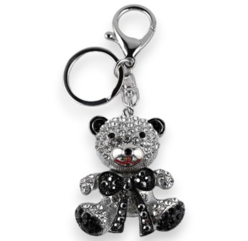 Porte-clés argenté nounours noeud noir