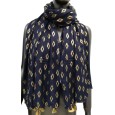 Foulard bleu marine et or avec pompons dorés
