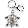 Porte-clés argenté tortue strass noir et blanc