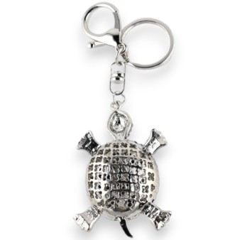 Porte-clés argenté tortue strass noir et blanc