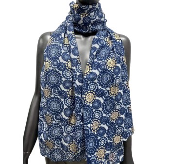 Foulard rosace bleu marine et or