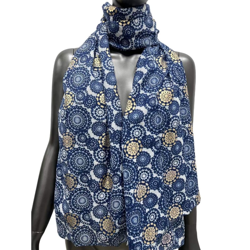 Foulard rosace bleu marine et or