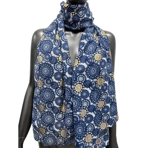 Foulard rosace bleu marine et or