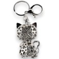 Porte-clés argenté chat strass assis