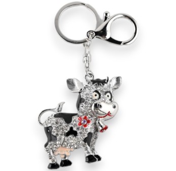 Porte-clés argenté vache avec sa marguerite