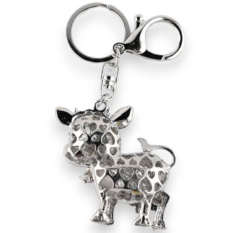 Porte-clés argenté vache avec sa marguerite