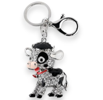 Porte-clés argenté petite vache marrante