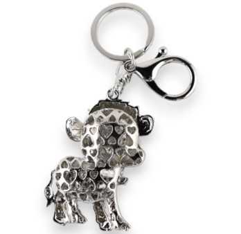 Porte-clés argenté petite vache marrante