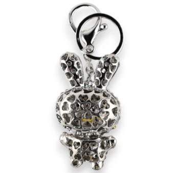 Porte-clés lapin strass blanc et gris