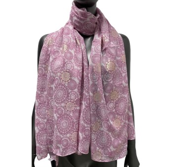 Foulard vieux rose orné de rosaces dorées