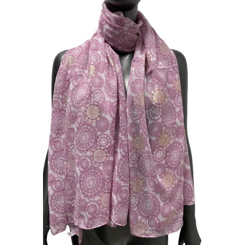 Foulard vieux rose orné de rosaces dorées