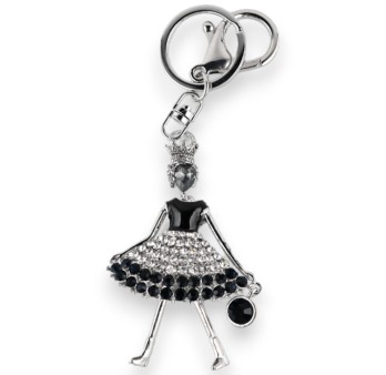 Porte-clés argenté poupée articulé robe bleue