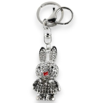 Porte-clés argenté petite lapine robe grise