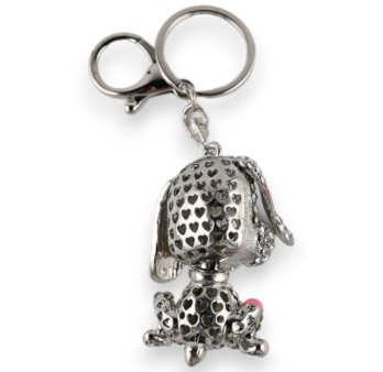 Porte-clés argentés chien assis