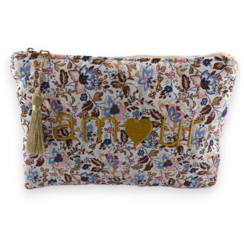Pochette tissu AMOUR fleuri pastel