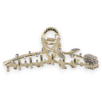 Pince à cheveux dorée rose strass