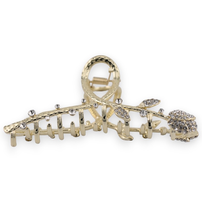 Pince à cheveux dorée rose strass