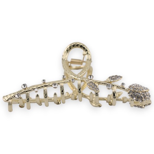 Pince à cheveux dorée rose strass