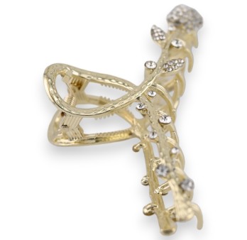 Pince à cheveux dorée rose strass