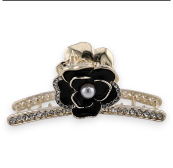 Pince à cheveux doré rose noire et strass