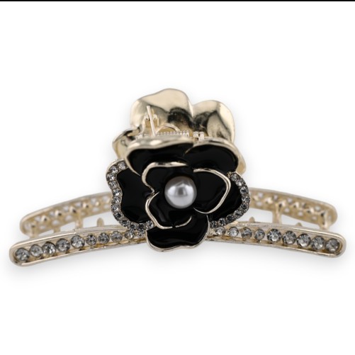 Pince à cheveux doré rose noire et strass