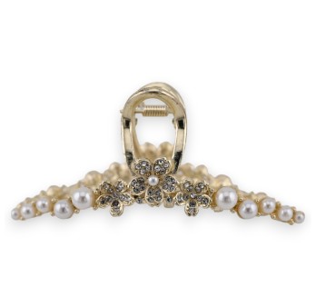 Pince à cheveux dorée 3 fleurs strass