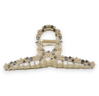 Pince à cheveux dorée perles et strass blanc
