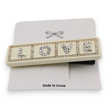 Barrette LOVE écru et strass