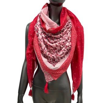 Foulard 4 faces nuances rouge